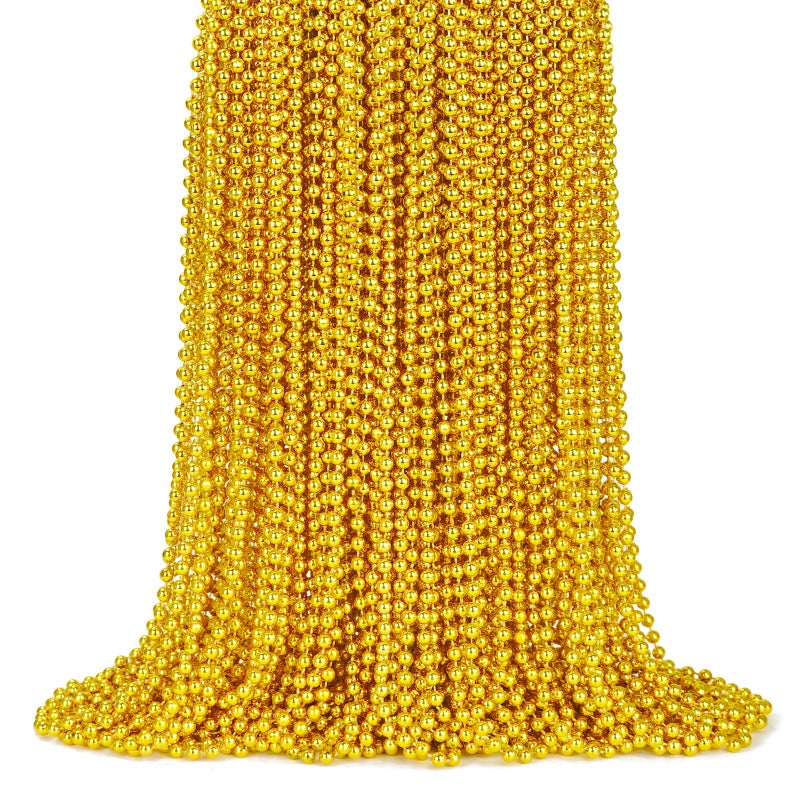 ZYFLSQ 100 Pcs 33"" 7mm Metallic Gold Beads Necklaces  Bulk Mardi Gras Beaded Necklaces  Party Beads Costume Necklaces - Image 1